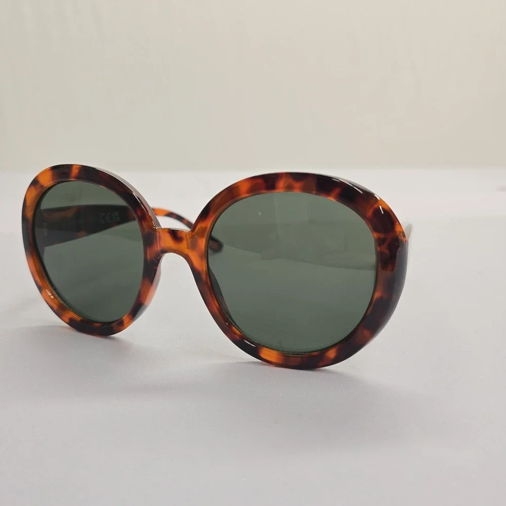 NEW Oversized Round Tortoise Shell Sunglasses Brown Retro Style Dark Lens - Picture 5 of 8